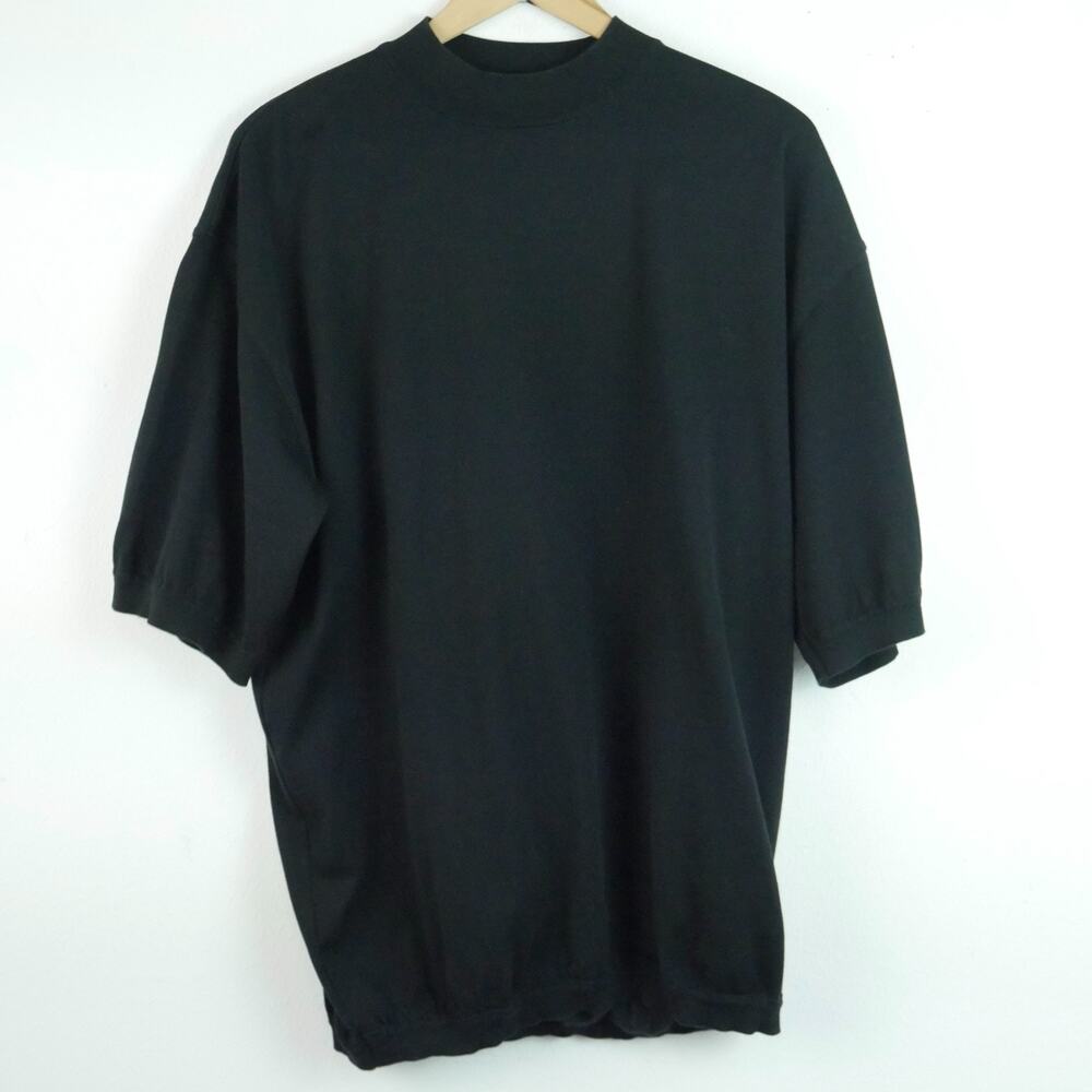 St. Croix Knits‎ XL Long Black Mockneck Short Sleeve Sweater Preppy Golf Luxury